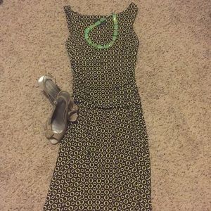 Brown, green and white dress
